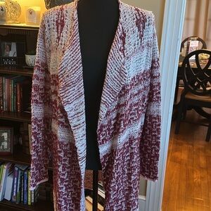 Women's Medium Red and White Knit Cardigan